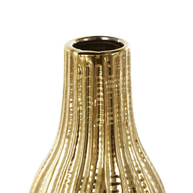 Ceramic Geometric Dimensional Textured Decorative Vase with Varying Shapes - Set of 3 Gold, Silver, Cream - Roche River Decor