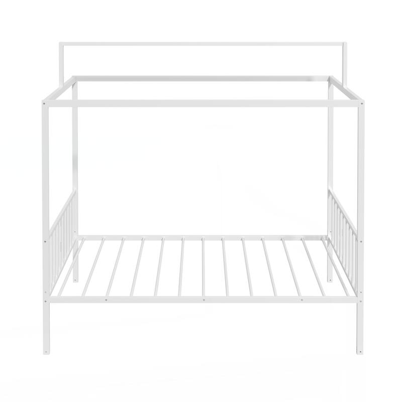 3-in-1 Convertible Montessori Metal floor bed,Fenced toddler bed with Sturdy Metal Slats Support