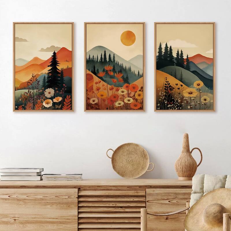Pine Tree Flowers Wall Decor, Nature Landscape Forest Artwork