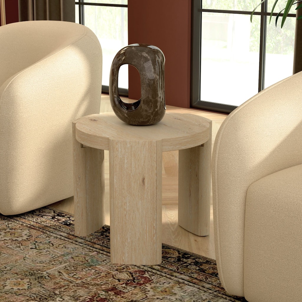 Alpine Furniture Sloane 20" Round Wood End Table, Driftwood