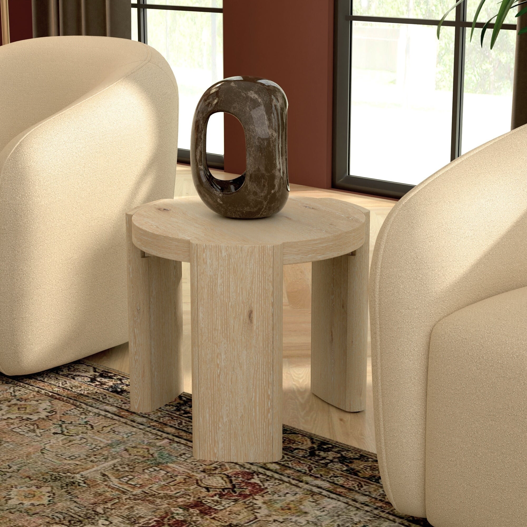 Alpine Furniture Sloane 20" Round Wood End Table, Driftwood