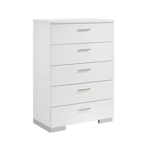 Wood Chest with 5 Drawers in Glossy White