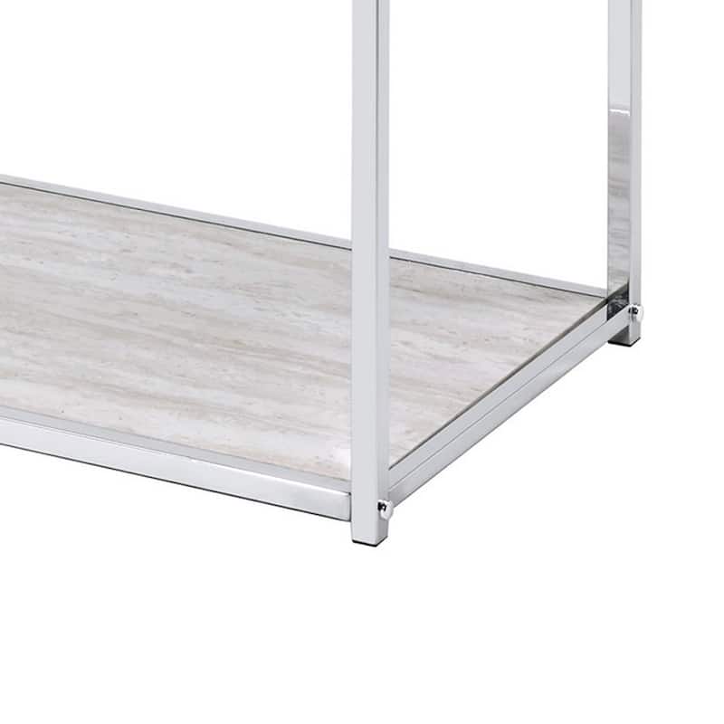 Mirror Top Metal Console Table with Wooden Open Bottom Shelf, Silver