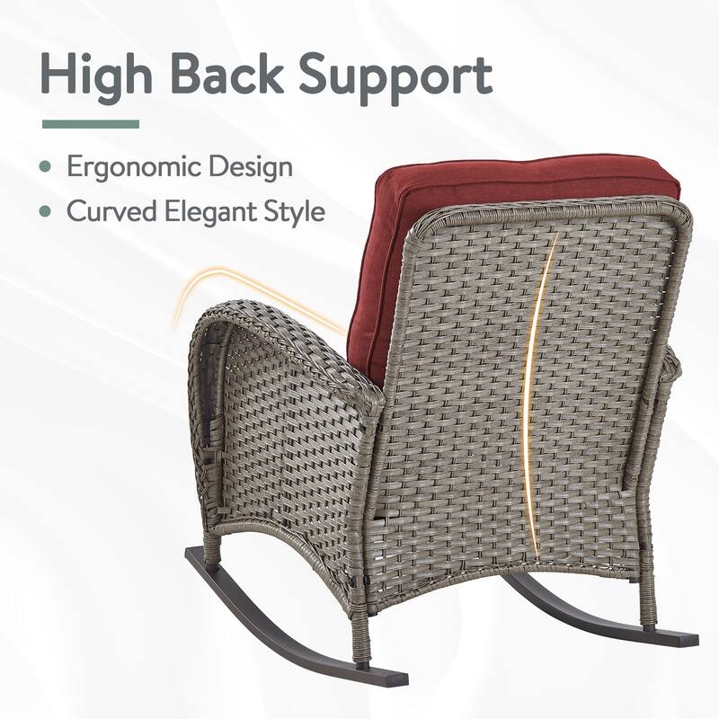 6 Pieces Rocker Chairs Patio Sofa with Table Ottomans