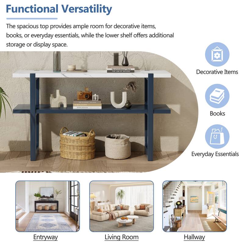 Elegant Console Table with Marble-Effect Top and Versatile Storage Solutions for Entryway and Living Room