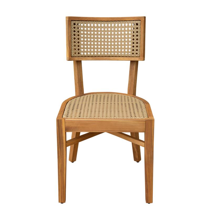 Roomfitters Netro Outdoor Acacia Wood Dining Chairs with Wicker Back, Teak Finish and Light Brown Set of 2 - Set of 2