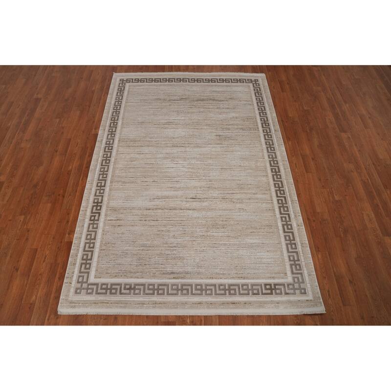 Machine Made Oriental Polyester Carpet Geometric Beige & Ivories Distressed Area Rug - 7' 5'' X 5' 2''