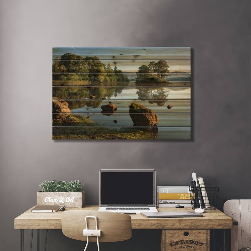 Reflections Of Derwentwater Print On Wood by Adam Burton - Multi-Color