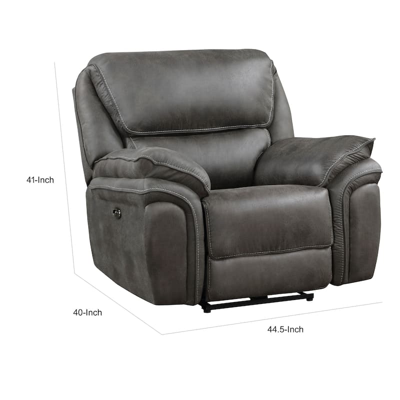 Tony 40 Inch Power Recliner Chair, Gray Microfiber, Solid Wood, USB Port