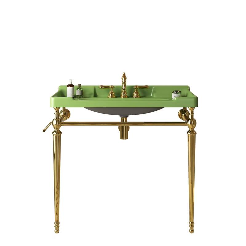 GDFStudio - Vici Modern 36" Bathroom Console Sink with Freestanding Stainless Steel Legs & Towel Bar, WITHOUT Faucet