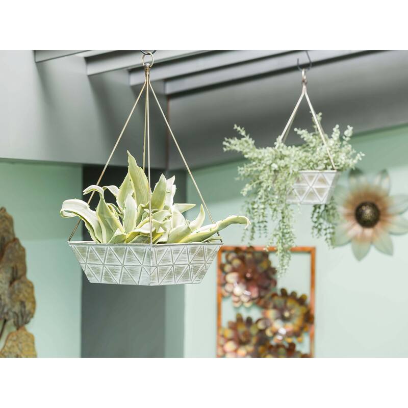 Geometric Embossed Metal Planter, (Set of 2)