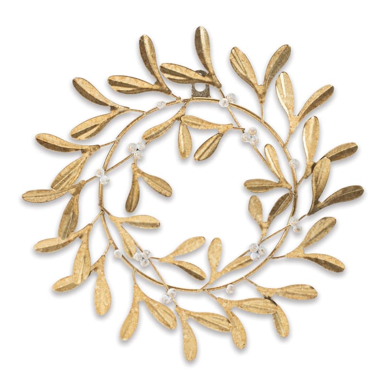 Mistletoe leaf Metal Christmas Wreath Decoration - 12" - Gold