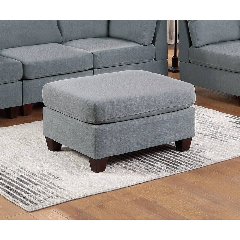 Living Room Furniture Cocktail Ottoman Grey Linen Like Fabric 1pc Plush Ottoman Wooden Legs
