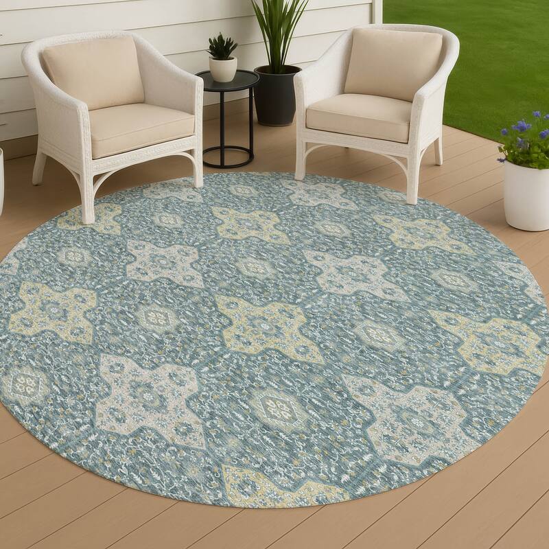 Machine Washable Indoor/ Outdoor Traditional Columbus Chantille Rug - Teal - 8' x 8'