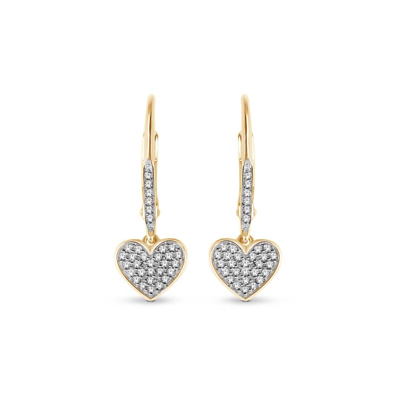 10k Gold 1/6ct TDW Diamond Heart Shape Cluster Dangle Earrings for Women