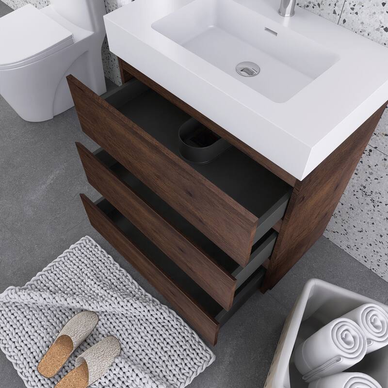 Freestanding Bathroom Vanity with White Solid Surface Top