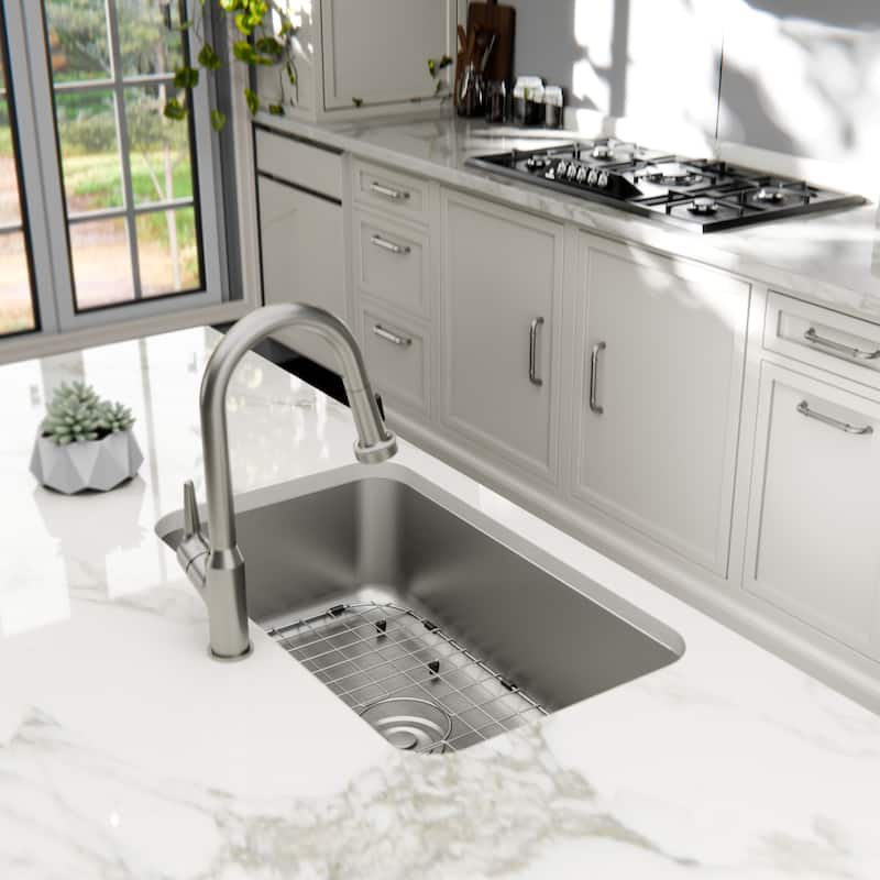 Karran Profile 30” Undermount 18 Gauge Single Bowl Stainless Steel Kitchen Sink with Accessories
