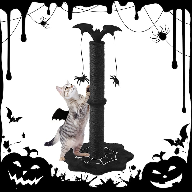 25" Halloween-Themed Cat Scratching Post - Black