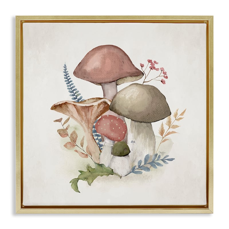Stupell Pink Blooming Mushrooms Framed Floater Canvas Wall Art Design By Mollie B. - 18 x 18 - Gold