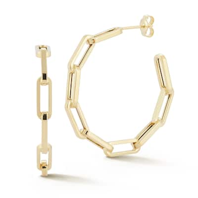 Soleil 14K Gold Paperclip Link Hoop Earrings, Made in Italy