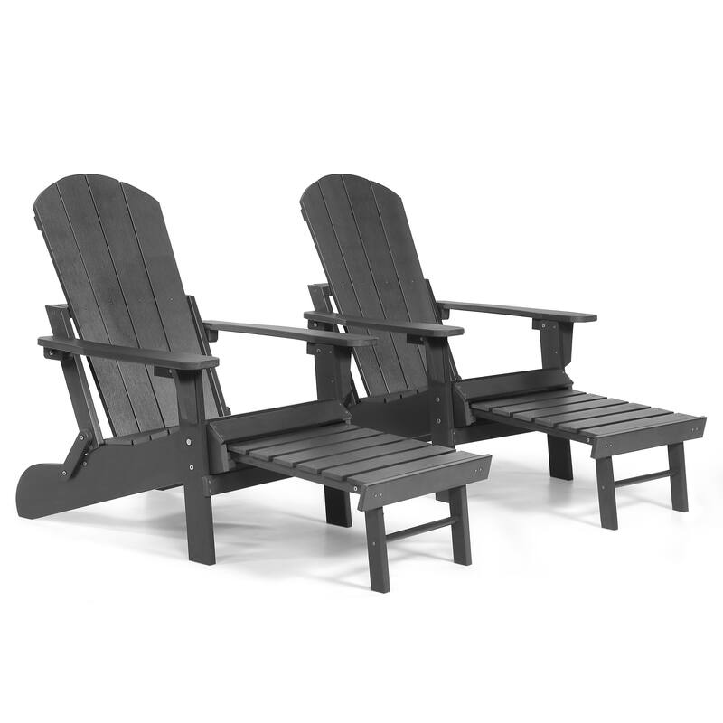 Seaton Folding Poly Adirondack Chair with Pull-out Ottoman, Set of 2