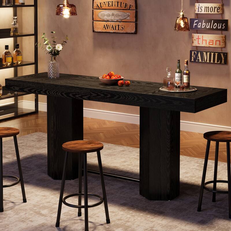 Industrial Bar Table, 70.9" Long Counter Height Pub Table with Sturdy Base