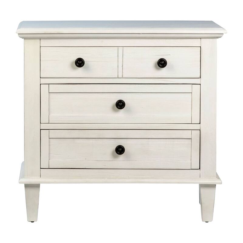 Xander Reclaimed Acacia White Wash Coastal 3-Drawer Storage Nightstand with Iron Hardware