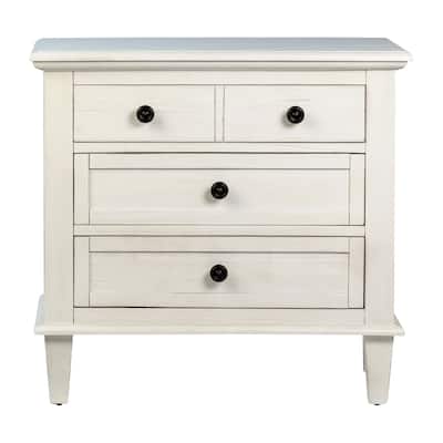 Xander Reclaimed Acacia White Wash Coastal 3-Drawer Storage Nightstand with Iron Hardware