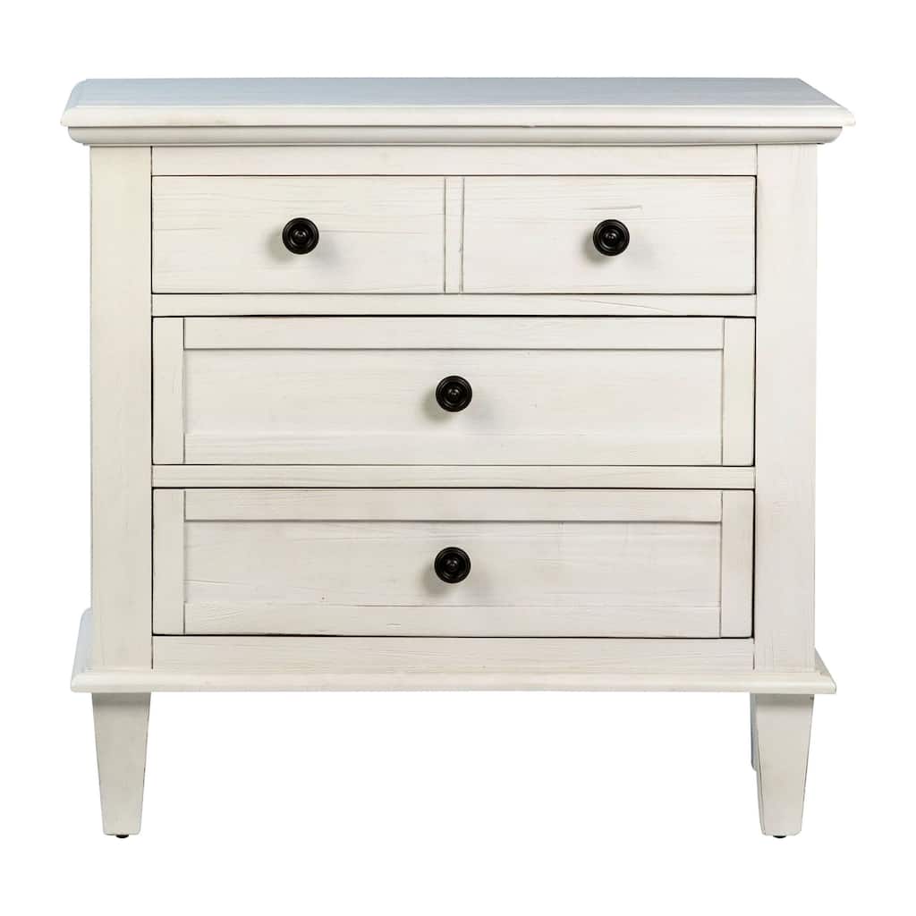 Xander Reclaimed Acacia White Wash Coastal 3-Drawer Storage Nightstand with Iron Hardware