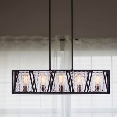 Oslo 5L Black Urban Loft Linear Chandelier Island Pendant Light Fixture - 36.75-in W x 15.25-in H x 9.25-in D