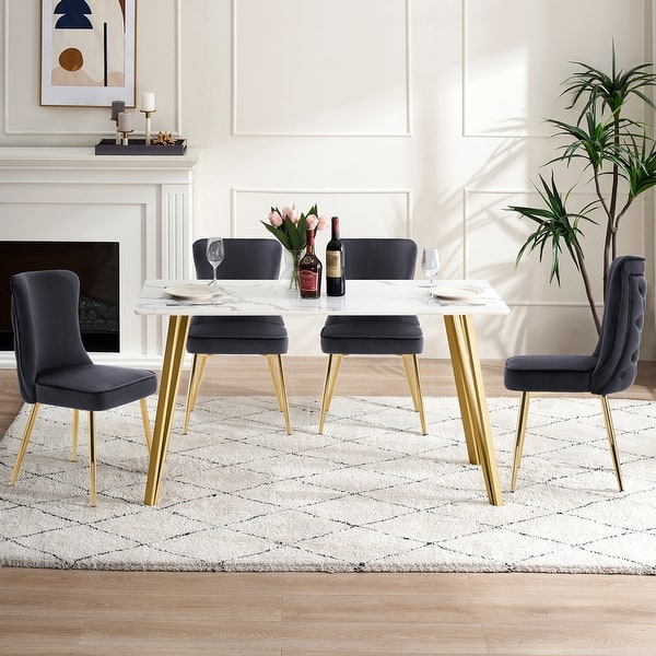 slide 2 of 16, ivinta Tufted Dining Chair Set of 2, Luxury Black Tufted Button Back Dining Room Chair, Upholstery Accent Chair with Gold Legs Black