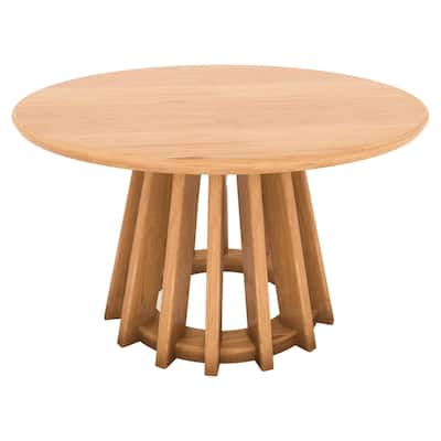 Mid-Century Round Coffee Table with Blonde Wood Finish Slatted Base - 31x18