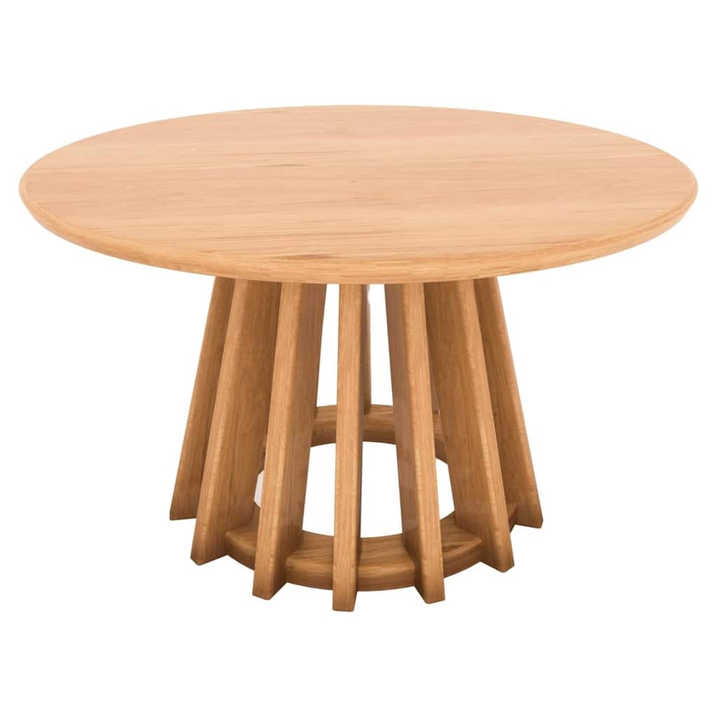 Mid-Century Round Coffee Table with Blonde Wood Finish Slatted Base - 31x18