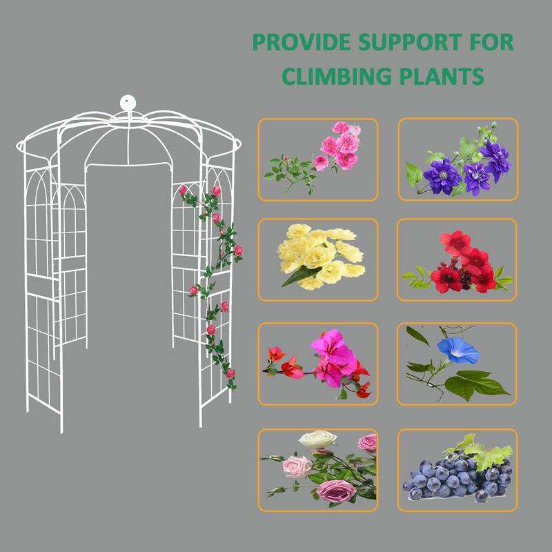 Metal Garden Arch Iron Garden Arbors Gazebo Dia 81.3'' x 114.2'' High Birdcage Shape Pergola Pavilion for Wedding Ceremony Cream