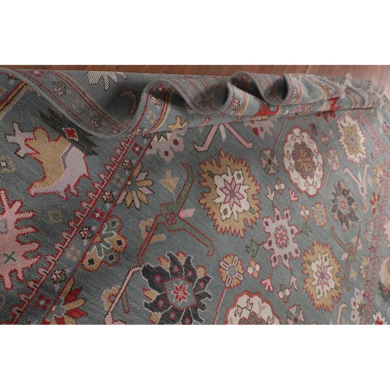 All-Over Gray Floral Oushak Indian Area Rug Handmade Wool Carpet - 9'1"x 11'9"