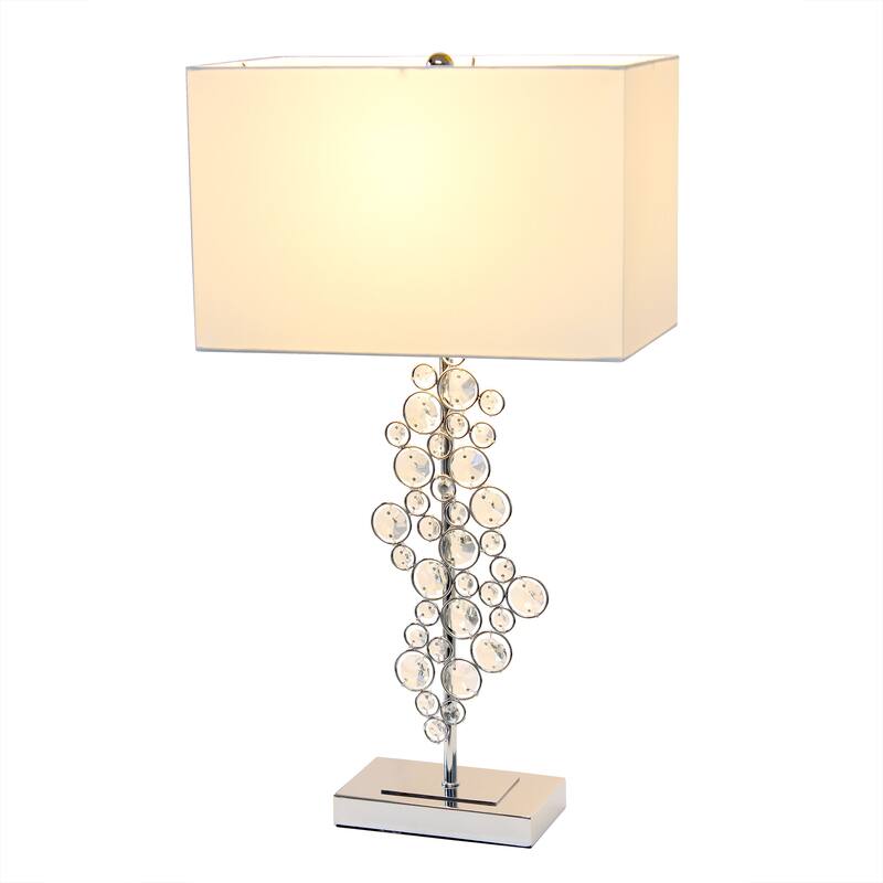 Lalia Home Lumiluxxe 26.25" Tall Contemporary Crystal Glitz and Chrome Glam Table Lamp with White Fabric Rectangular Shade