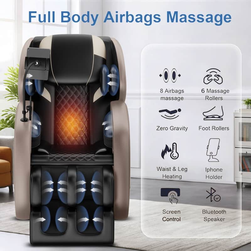 Luxury Zero Gravity Full-Body Massage Chair with Heating, Bluetooth Audio, and Foot Rollers - Home Relaxation Recliner