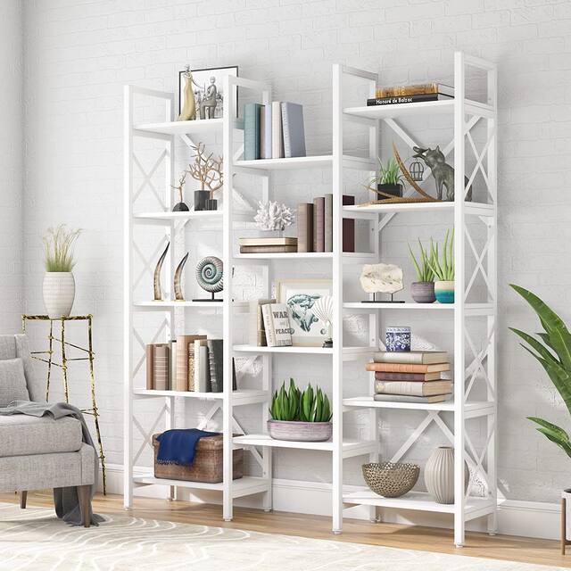 Large Triple Wide 5-Shelf Etagere Bookcase
