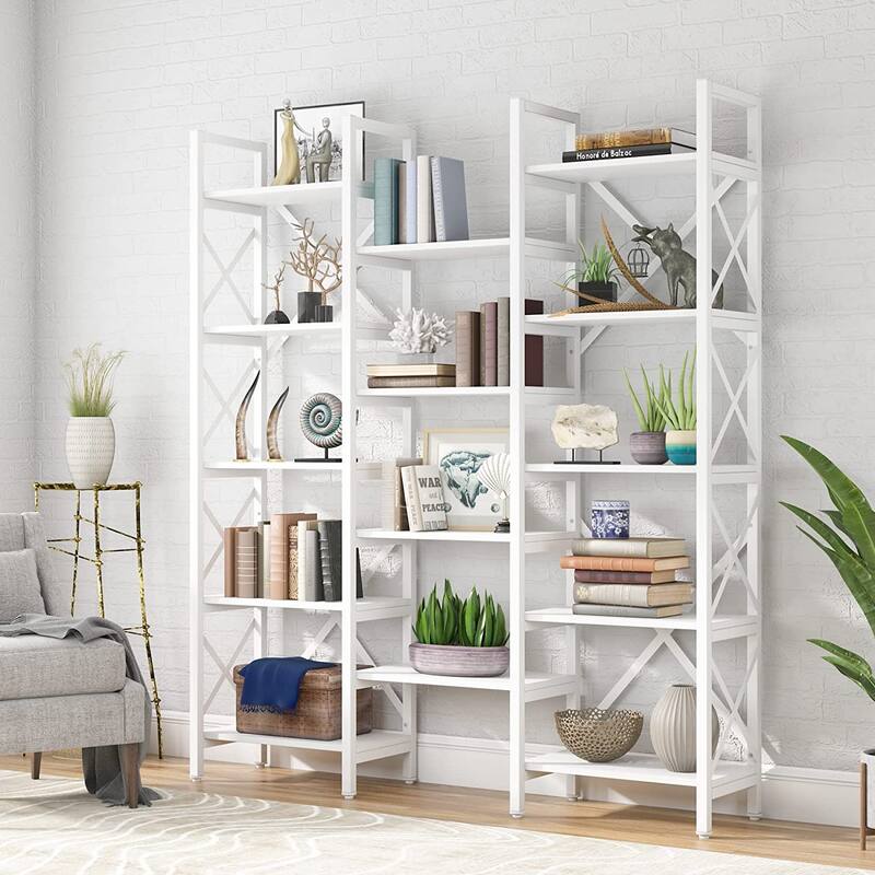 Large Triple Wide 5-Shelf Etagere Bookcase