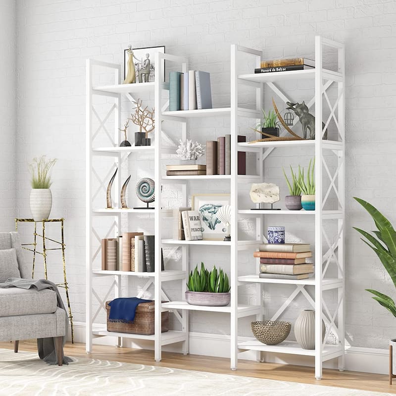 Open Triple Wide 5-Shelf Bookcase, Industrial Etagere Bookshelf for Home & Office