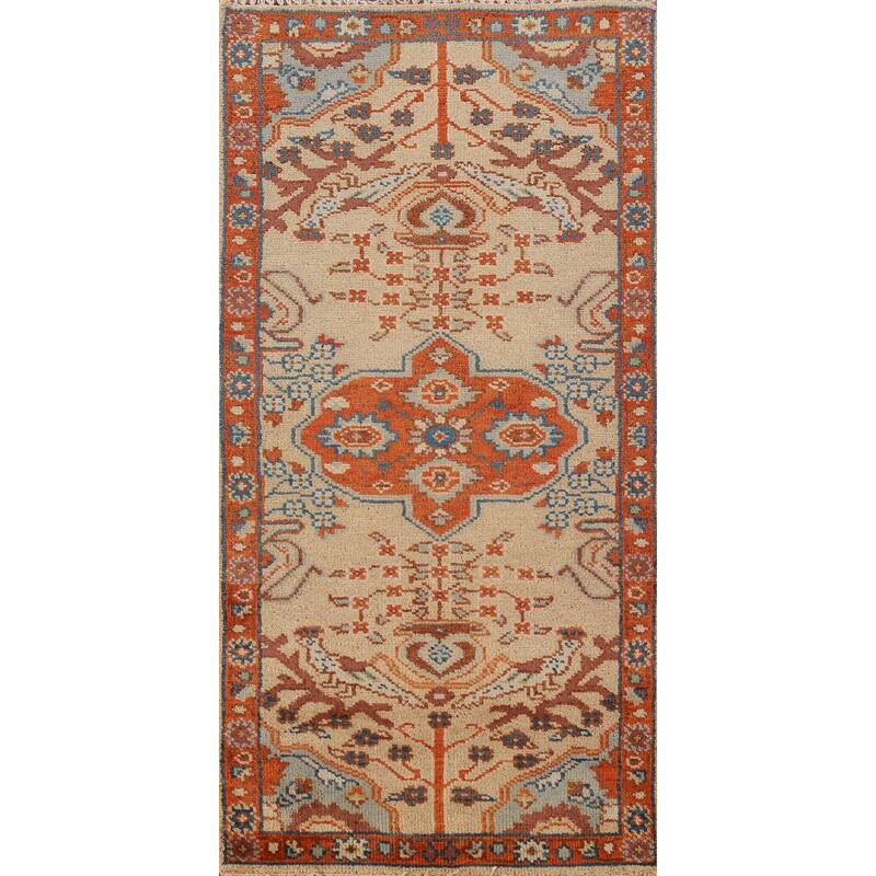 Hand Knotted Oriental 100% Wool Carpet Transitional Medallion Peach Oushak Area Rug - 5' 11'' X 2' 6''