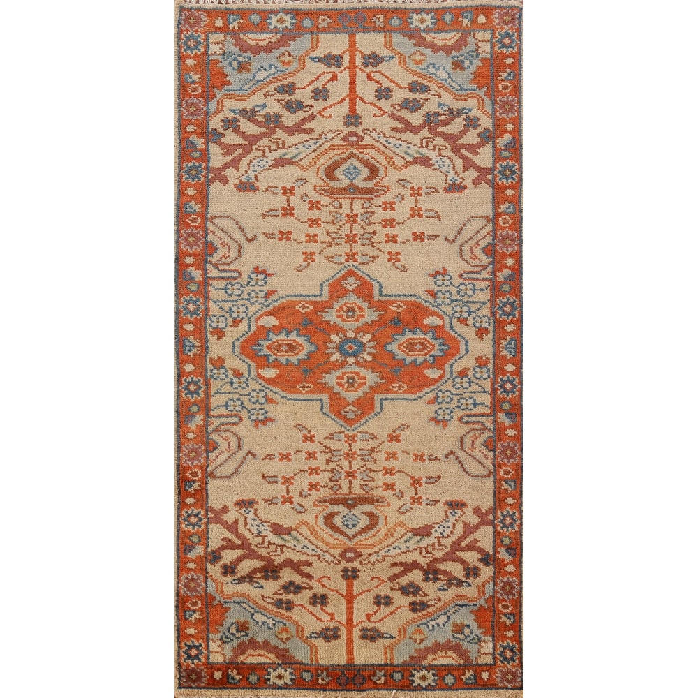 Hand Knotted Oriental 100% Wool Carpet Transitional Medallion Peach Oushak Area Rug - 5' 11'' X 2' 6''