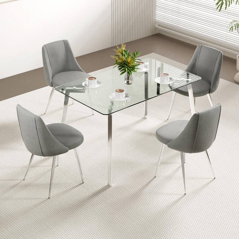 Modern Light Luxury Dining Chairs with Metal Legs-Set of 4