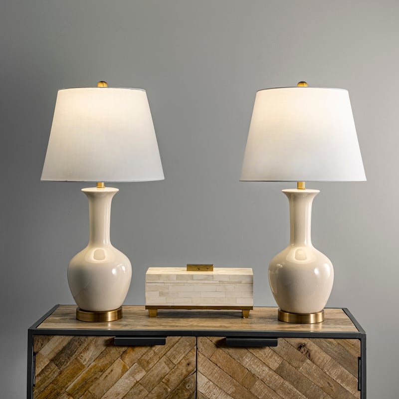 Nuloom Rockville 27" Ceramic Table Lamp Set - 14"W x 14"D x 27"H - 14"W x 14"D x 27"H - Ivory