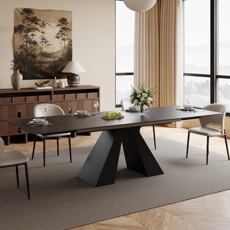 63"-95" Extendable Modern Dining Table, Matte Sintered Stone Table Top, Modern Kitchen Table for 6-10 - 94.5" x 35.4"