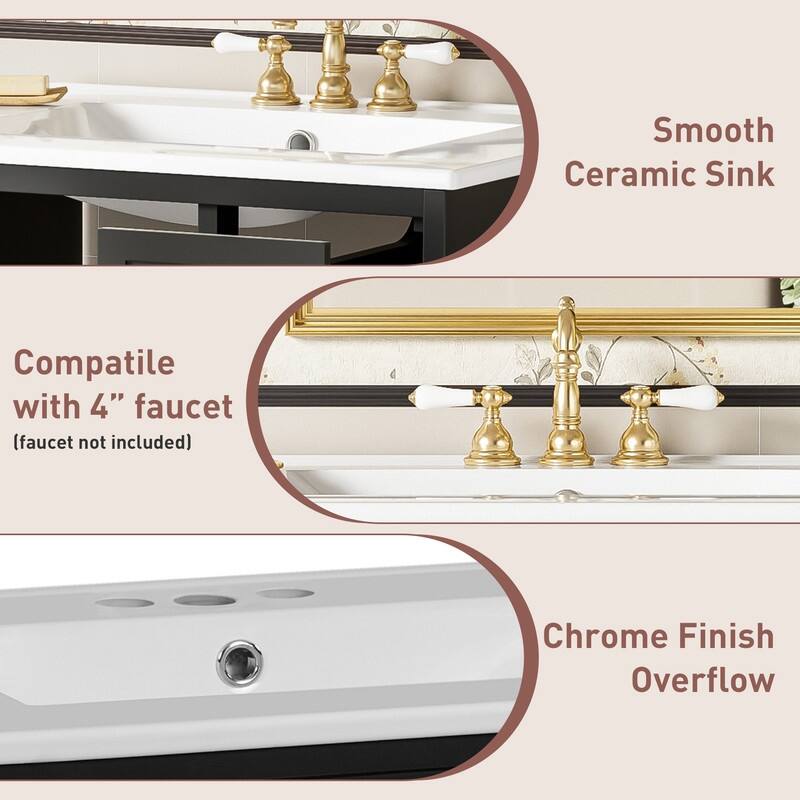 Wall Mounted 24" Bathroom Vanity Set with Ceramic Sink, Small Storage Bathroom Cabinet with 2 Drawers
