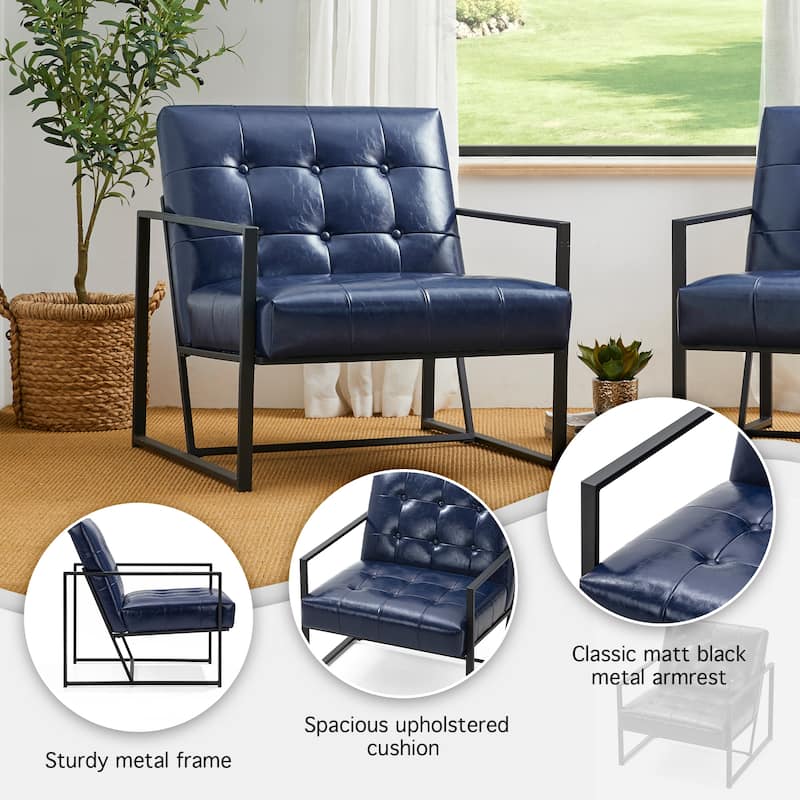 Glitzhome 29.50"W Mid-Century PU Leather Tufted Accent Chair - 29.5"W x 30.5"H x 29.25"D