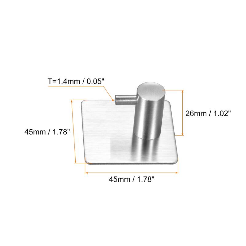 Self Adhesive Hooks, 304 Stainless Steel Stick on Wall Hooks Hanger - Silver Tone - 2 Pack