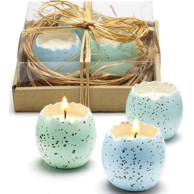 Cracked Egg Light Blue Easter Candles In A Nest Decorations Set Of 3 Eggs