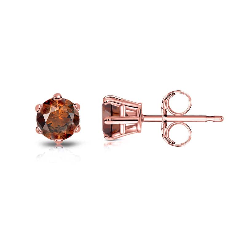 Auriya 14k Gold 1/4ctw Brown Diamond Stud Earrings 6-prong (SI1-SI2) - Rose